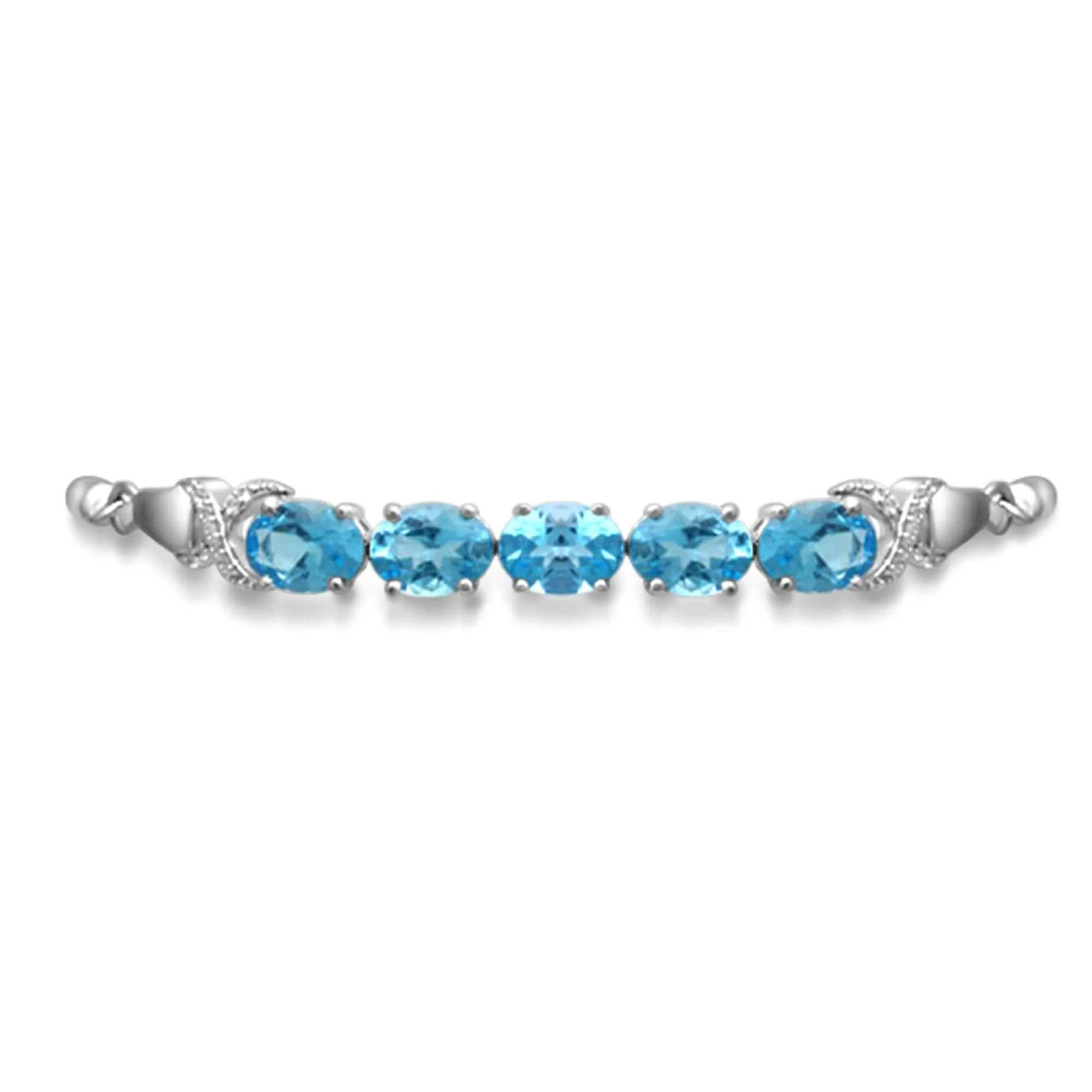 Jewelili Sterling Silver With Swiss Blue Topaz and White Topaz Bolo Bracelet, 9.5"