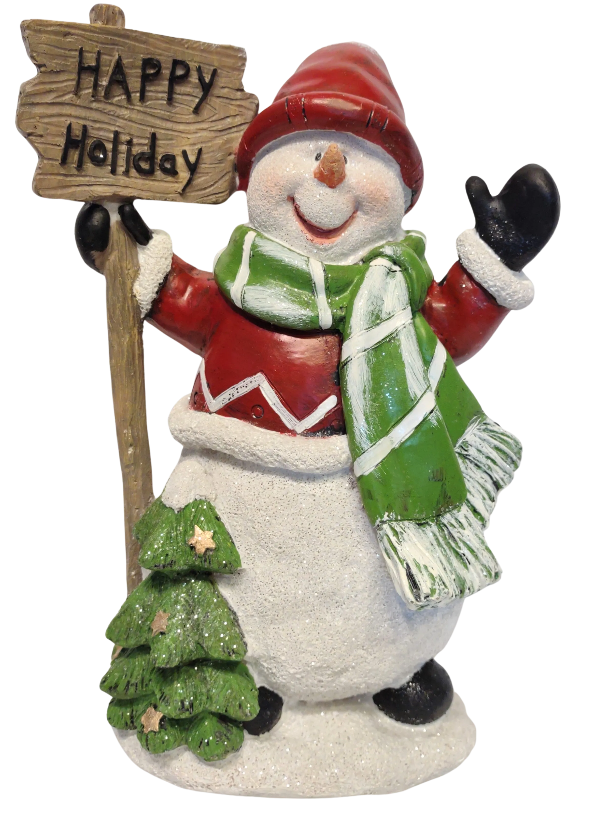 Jolly Snowman Figurine with Red Hat/Happy Holiday Sign or Snowman with Black Hat/Red Scarf