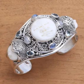 Keeper of the Moon Multi-Gem Sterling Silver & Bone Cuff Bracelet