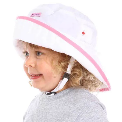 Kids Adjustable Sun Hat, in sizes infant to 8 years, white and pink UPF50 