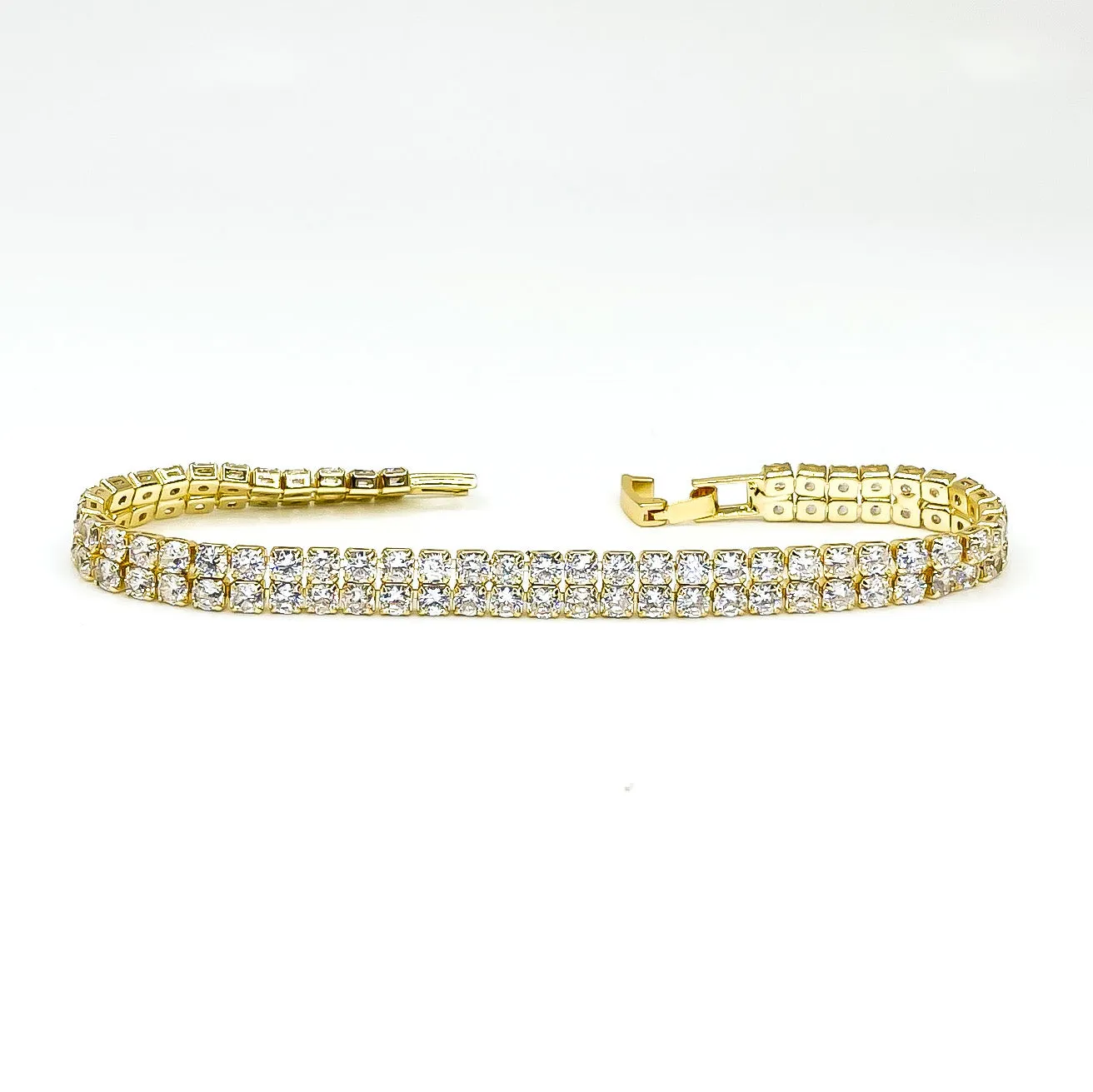 Kim 2 Row Round CZ Gold Tennis Bracelet