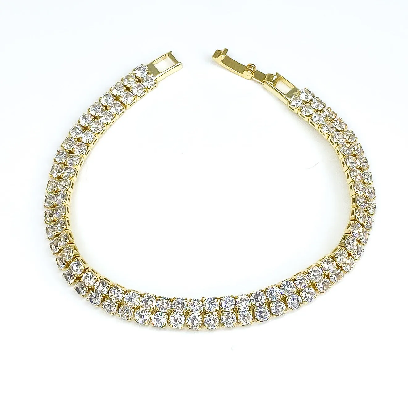 Kim 2 Row Round CZ Gold Tennis Bracelet