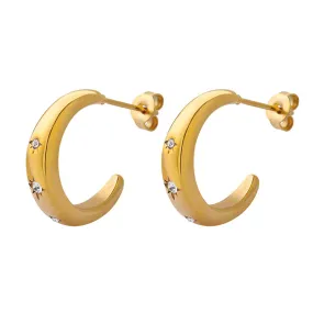 Korean Celeb Vibes: Zircon Inlaid C-Shaped Titanium Earrings