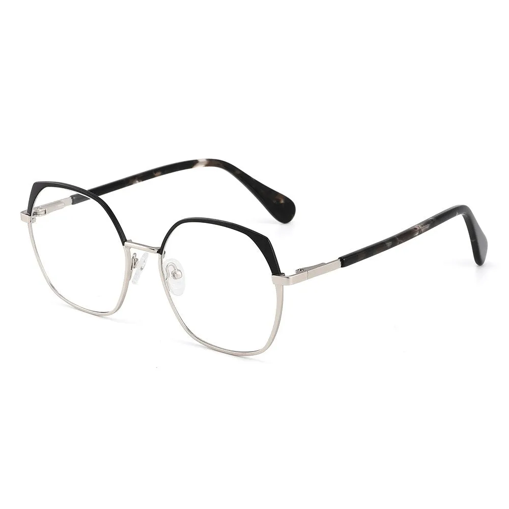 Laoyehui Women's Full Rim Polygon Cat Eye Alloy Reading Glasses Anti-Blue Light Gl9210