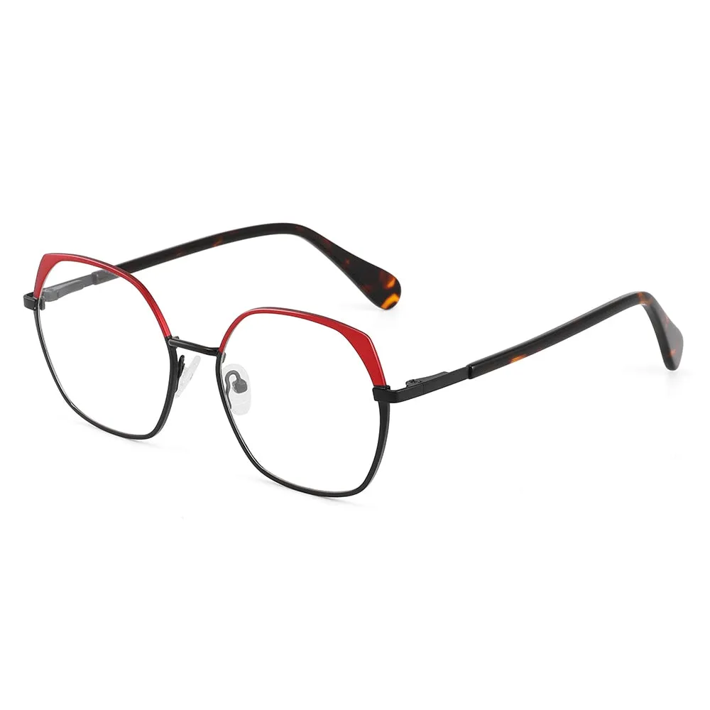 Laoyehui Women's Full Rim Polygon Cat Eye Alloy Reading Glasses Anti-Blue Light Gl9210