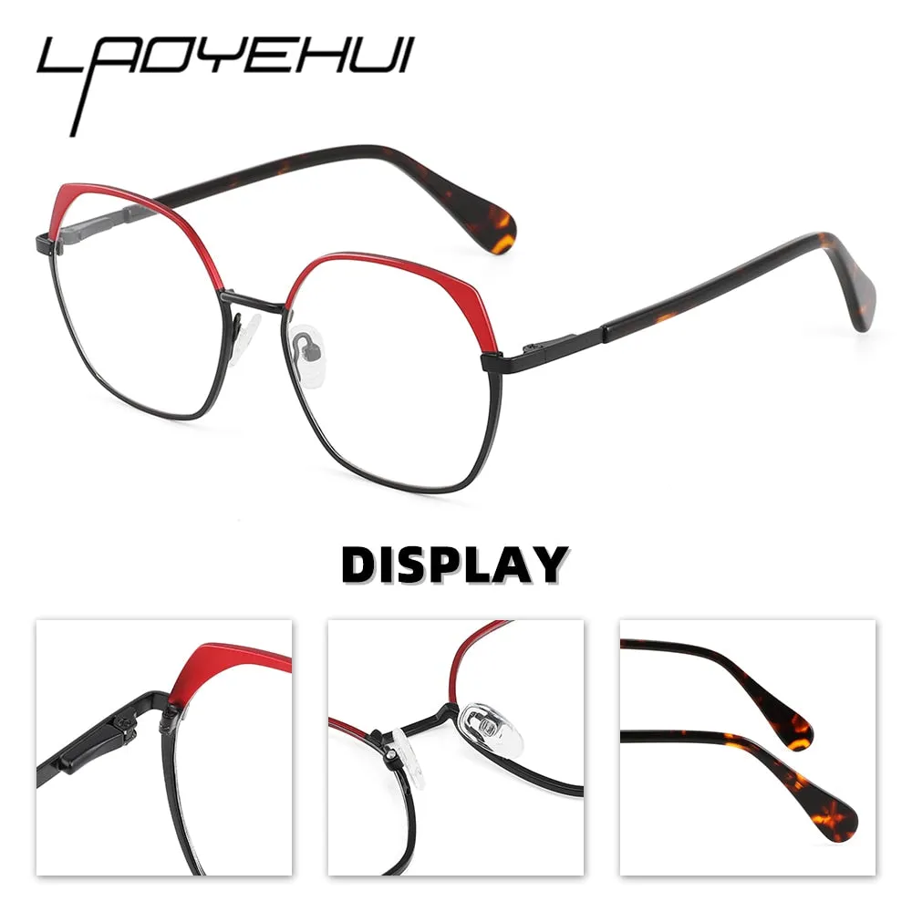 Laoyehui Women's Full Rim Polygon Cat Eye Alloy Reading Glasses Anti-Blue Light Gl9210