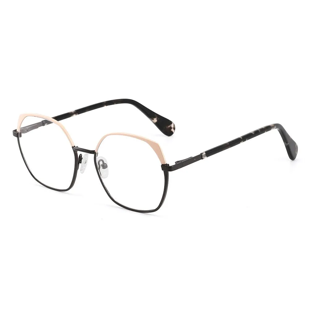 Laoyehui Women's Full Rim Polygon Cat Eye Alloy Reading Glasses Anti-Blue Light Gl9210