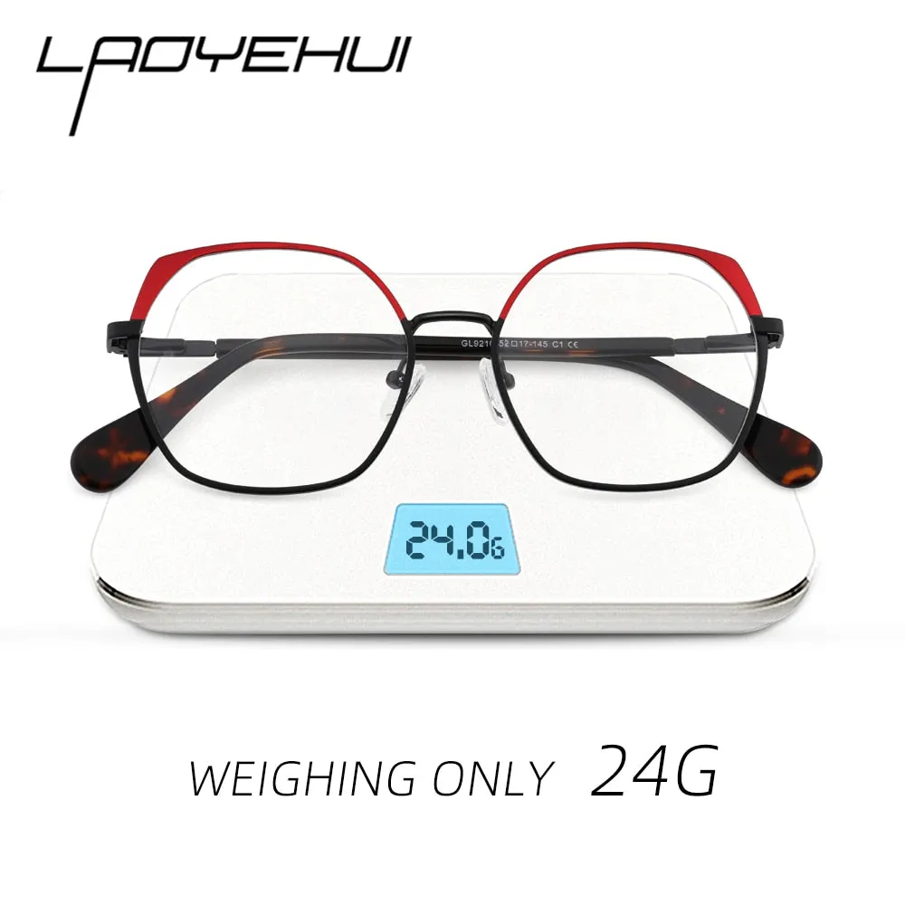 Laoyehui Women's Full Rim Polygon Cat Eye Alloy Reading Glasses Anti-Blue Light Gl9210