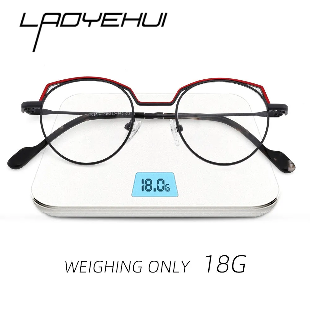 Laoyehui Women's Full Rim Round Cat Eye Acetate Alloy Reading Glasses Anti-Blue Glg9137