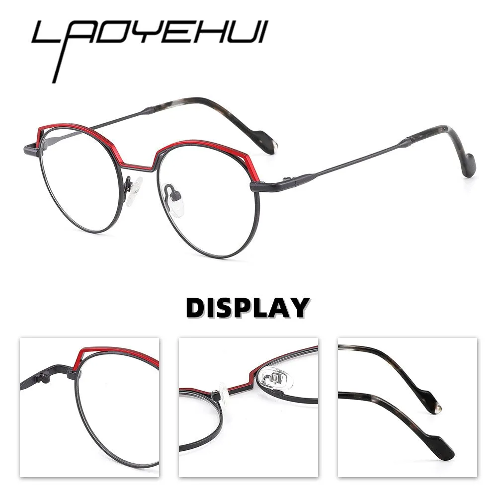 Laoyehui Women's Full Rim Round Cat Eye Acetate Alloy Reading Glasses Anti-Blue Glg9137