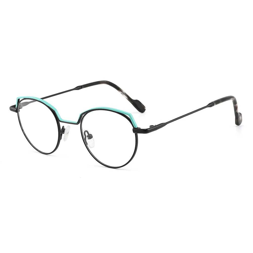 Laoyehui Women's Full Rim Round Cat Eye Acetate Alloy Reading Glasses Anti-Blue Glg9137