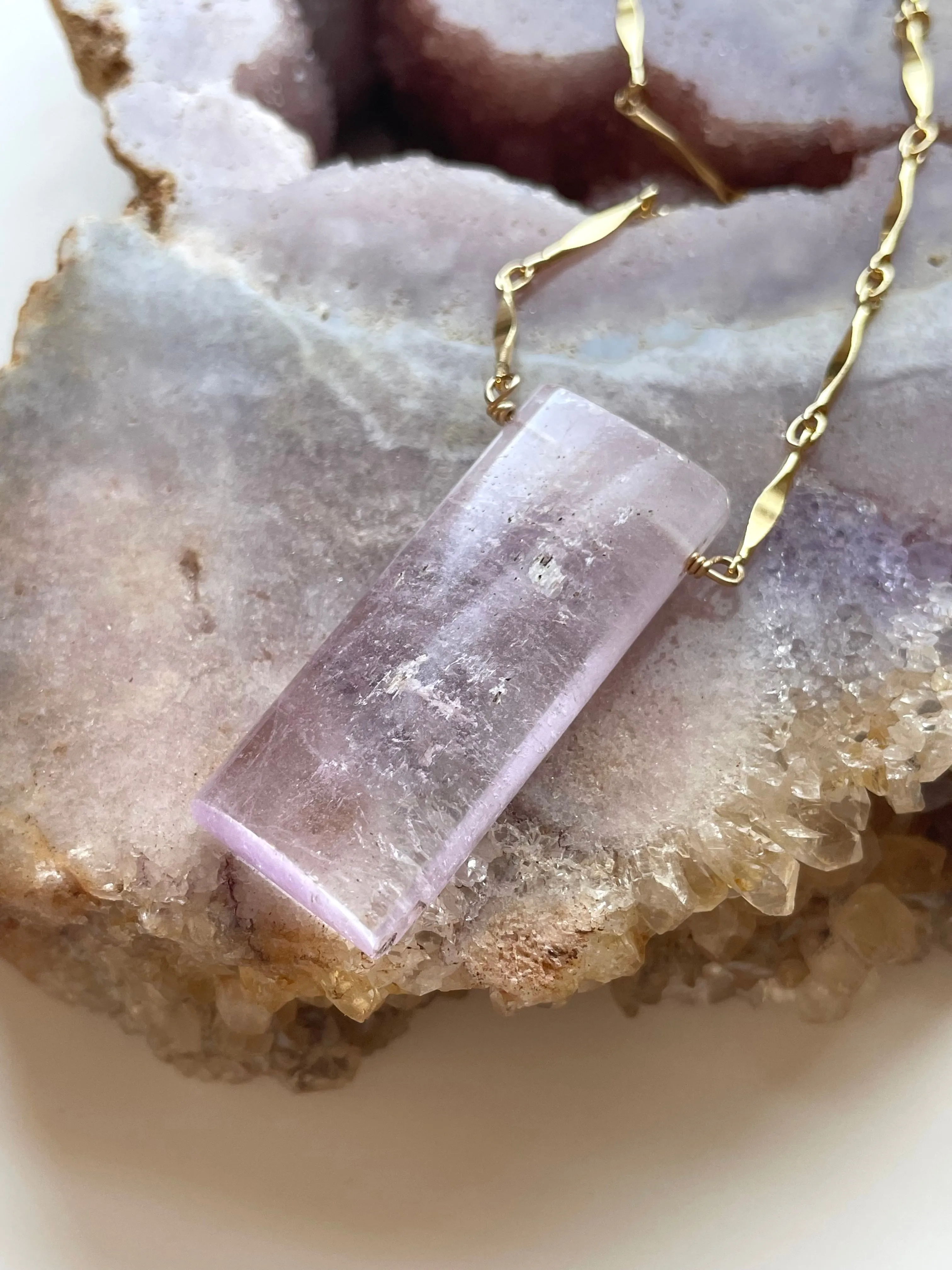 Large Pink Kunzite Crystal Statement Necklace on 14kt Gold Filled Chain