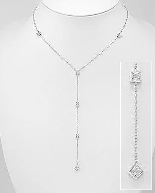 Lariat Necklace,  .925 Sterling Silver Luxury KESLEY Long Necklaces