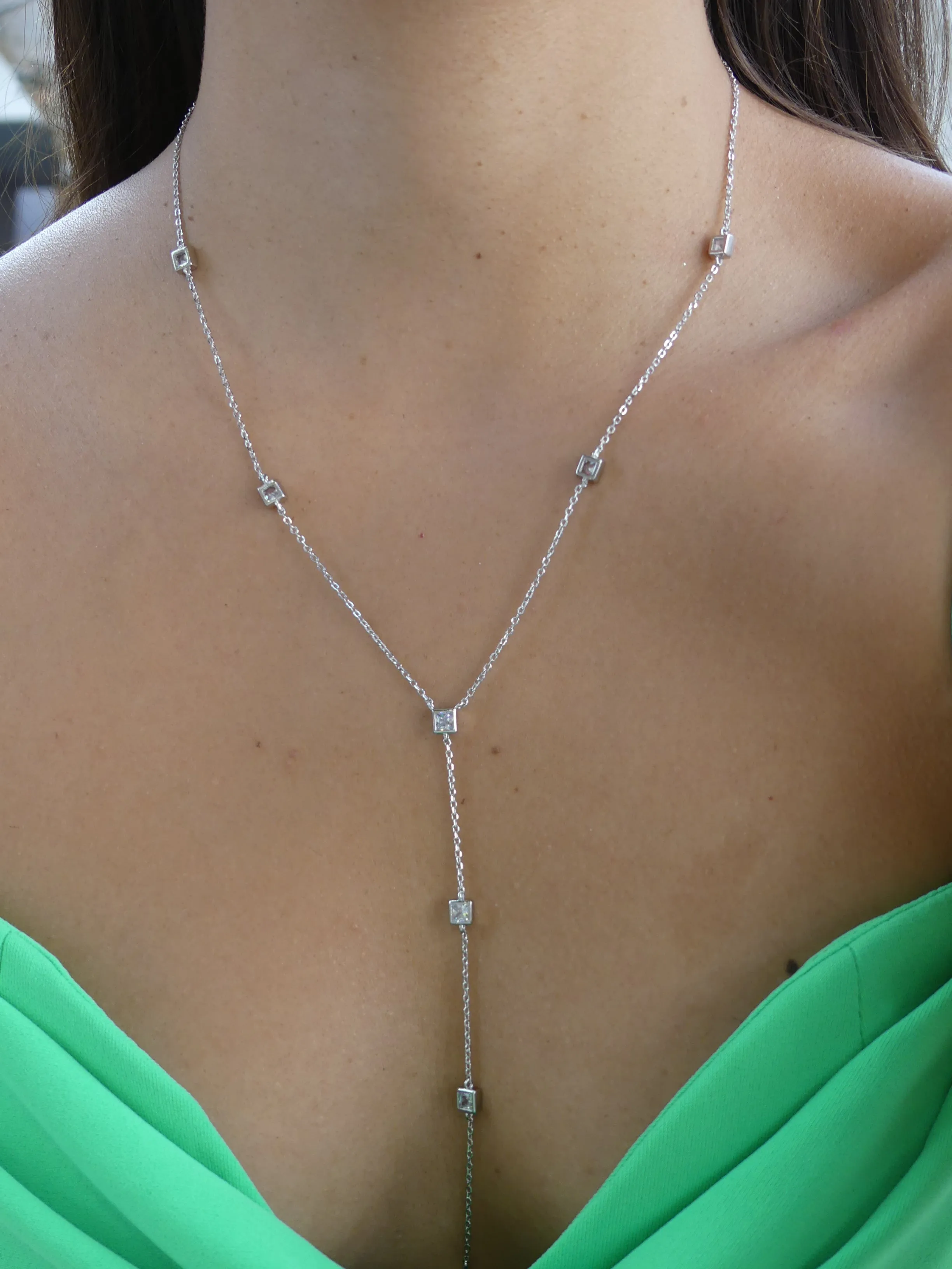 Lariat Necklace,  .925 Sterling Silver Luxury KESLEY Long Necklaces