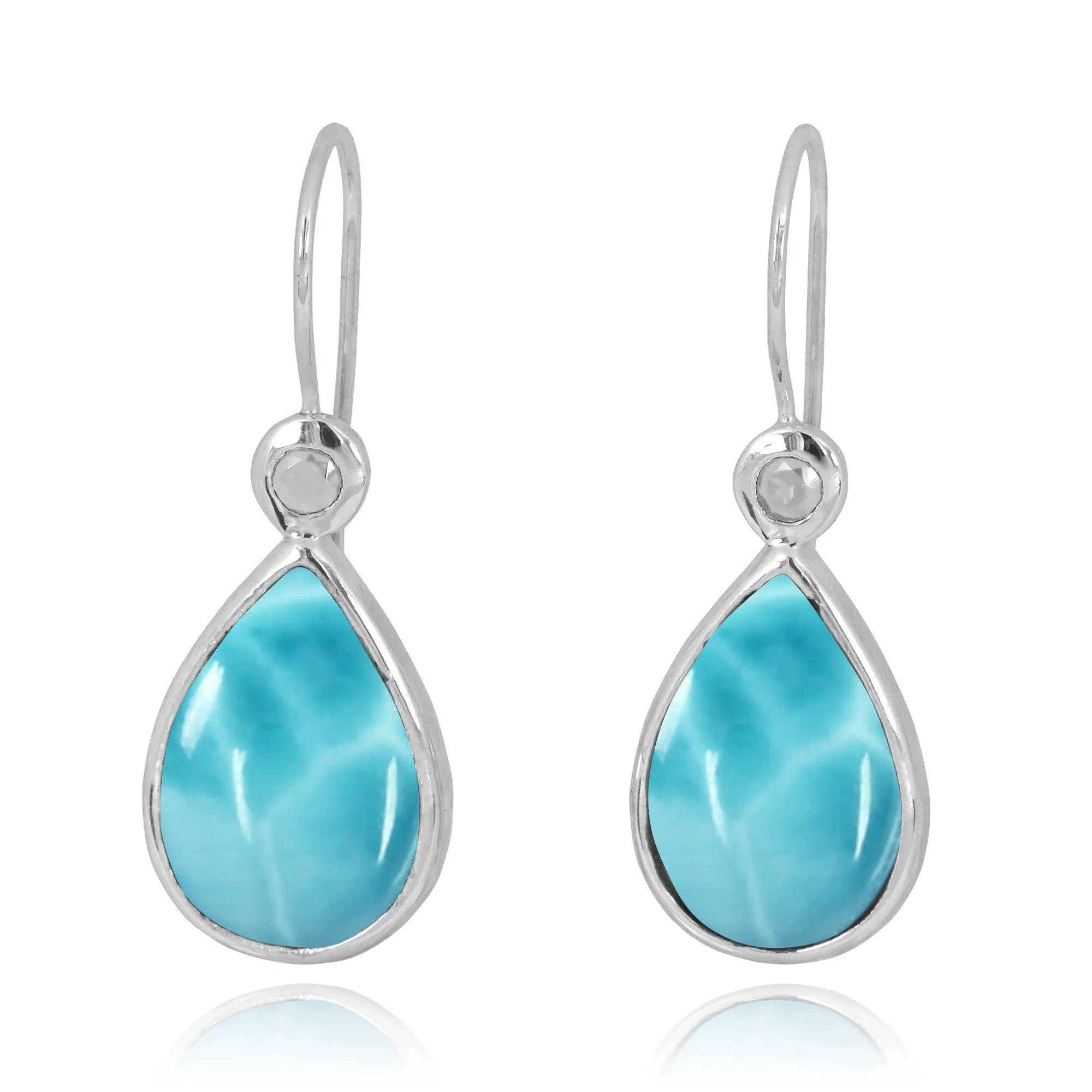 Larimar  French Wire Earrings with 1 0 Shape White Topaz Stone