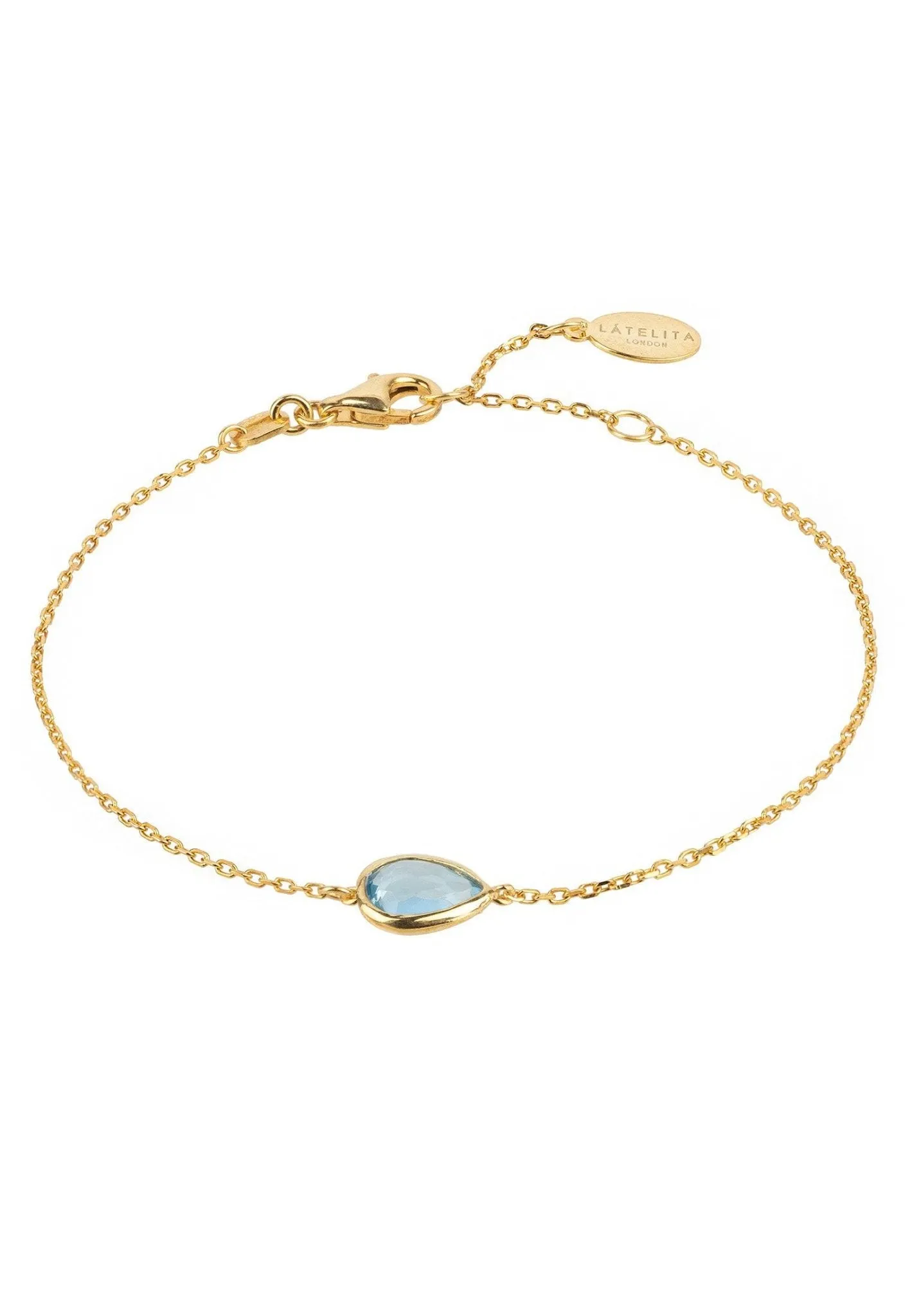 Latelita London Pisa Mini Teardrop Bracelet Gold Blue Topaz