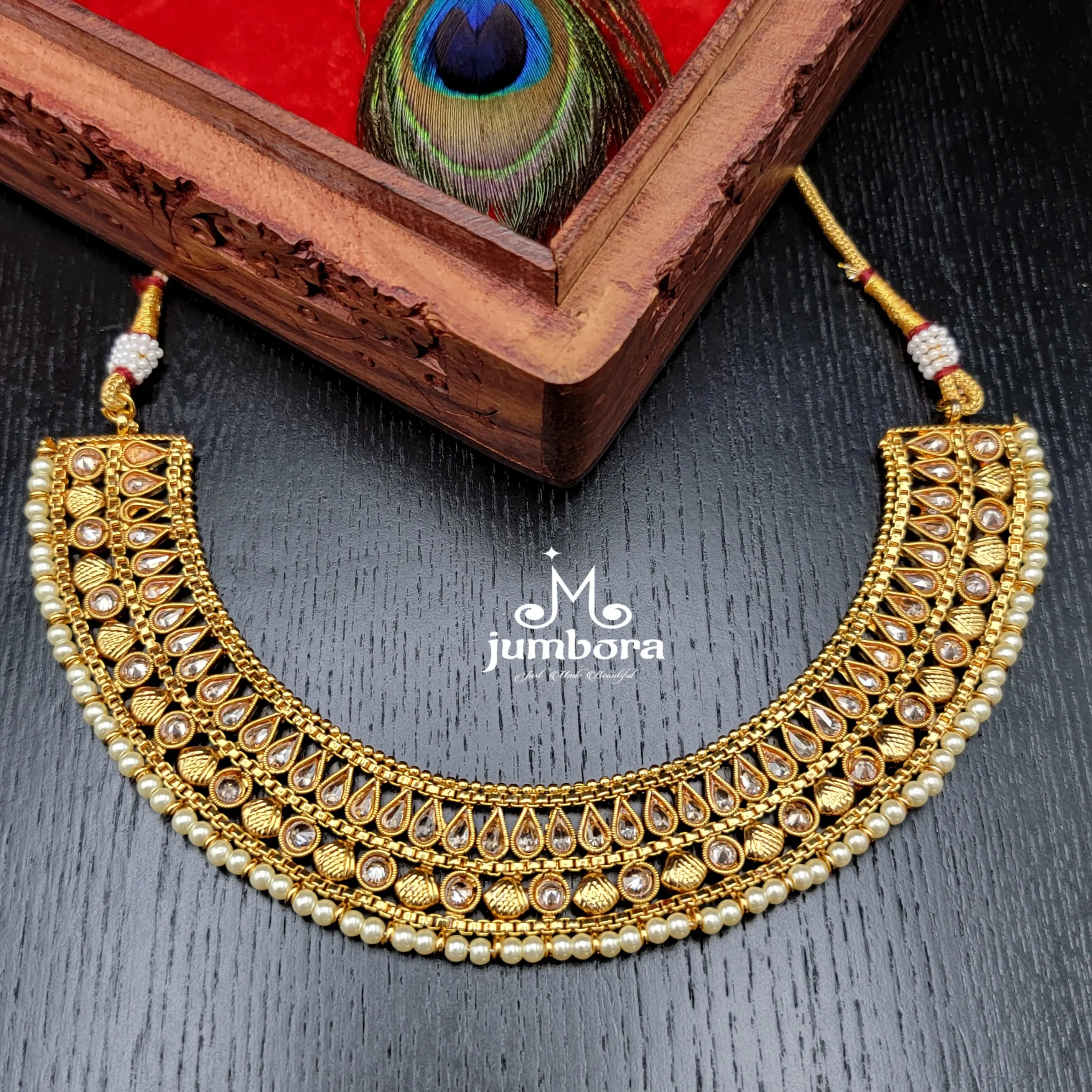 LCD Champagne AD stone Polki Necklace with Chaandbali Earring