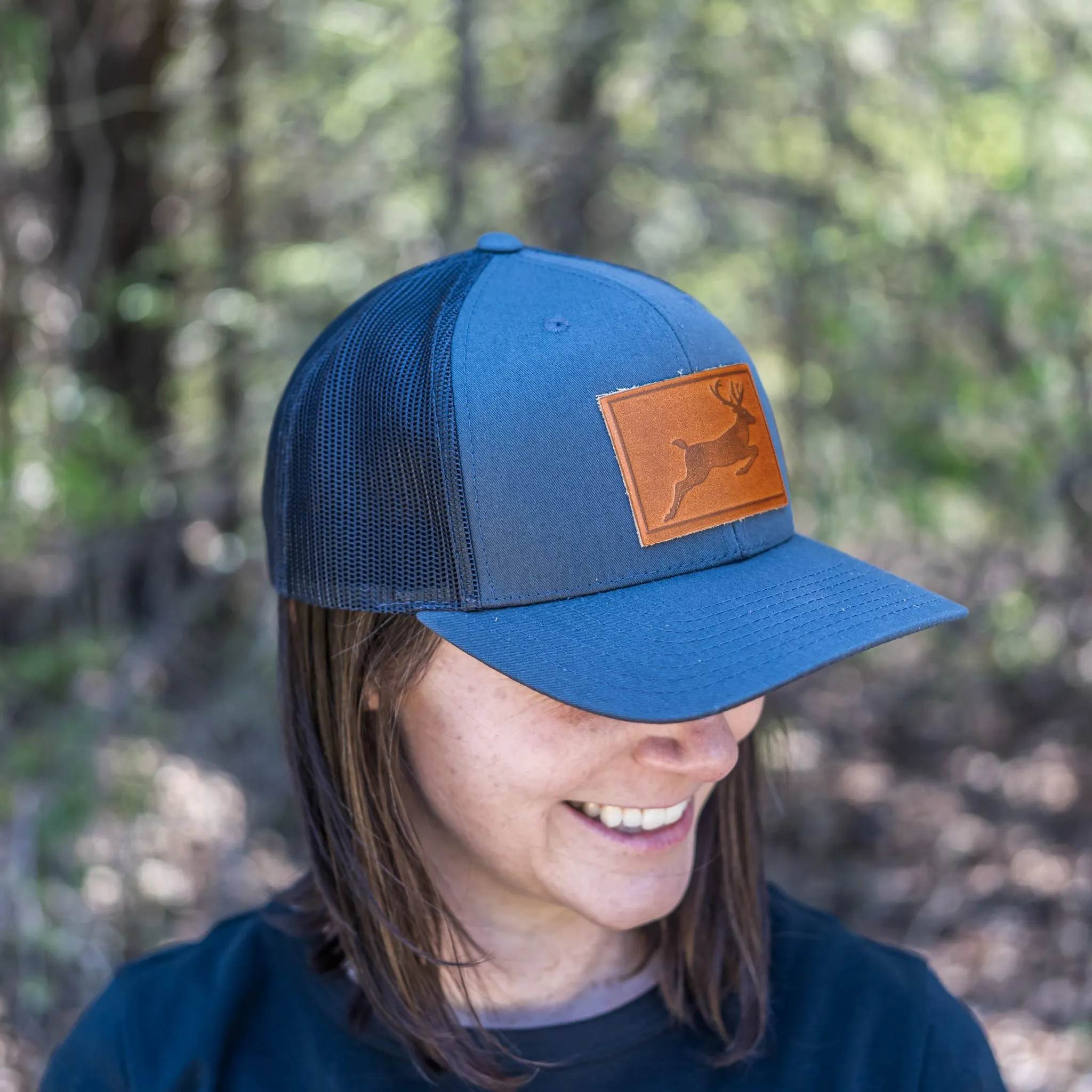 Leather Patch Trucker Style Hat - Deer Stamp