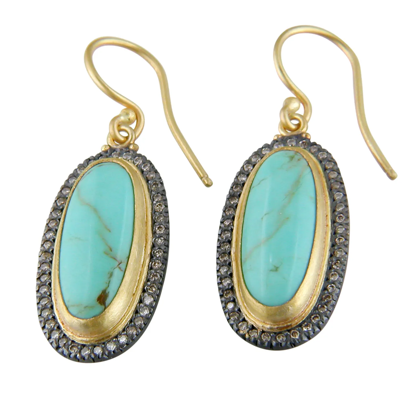 Lika Behar "My World" Earrings with Oval Kingman Turquoise MY-E-100-GXCDTQ