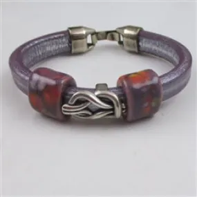 Lilac Leather Cord Bracelet with Lilac Cermaic Accents