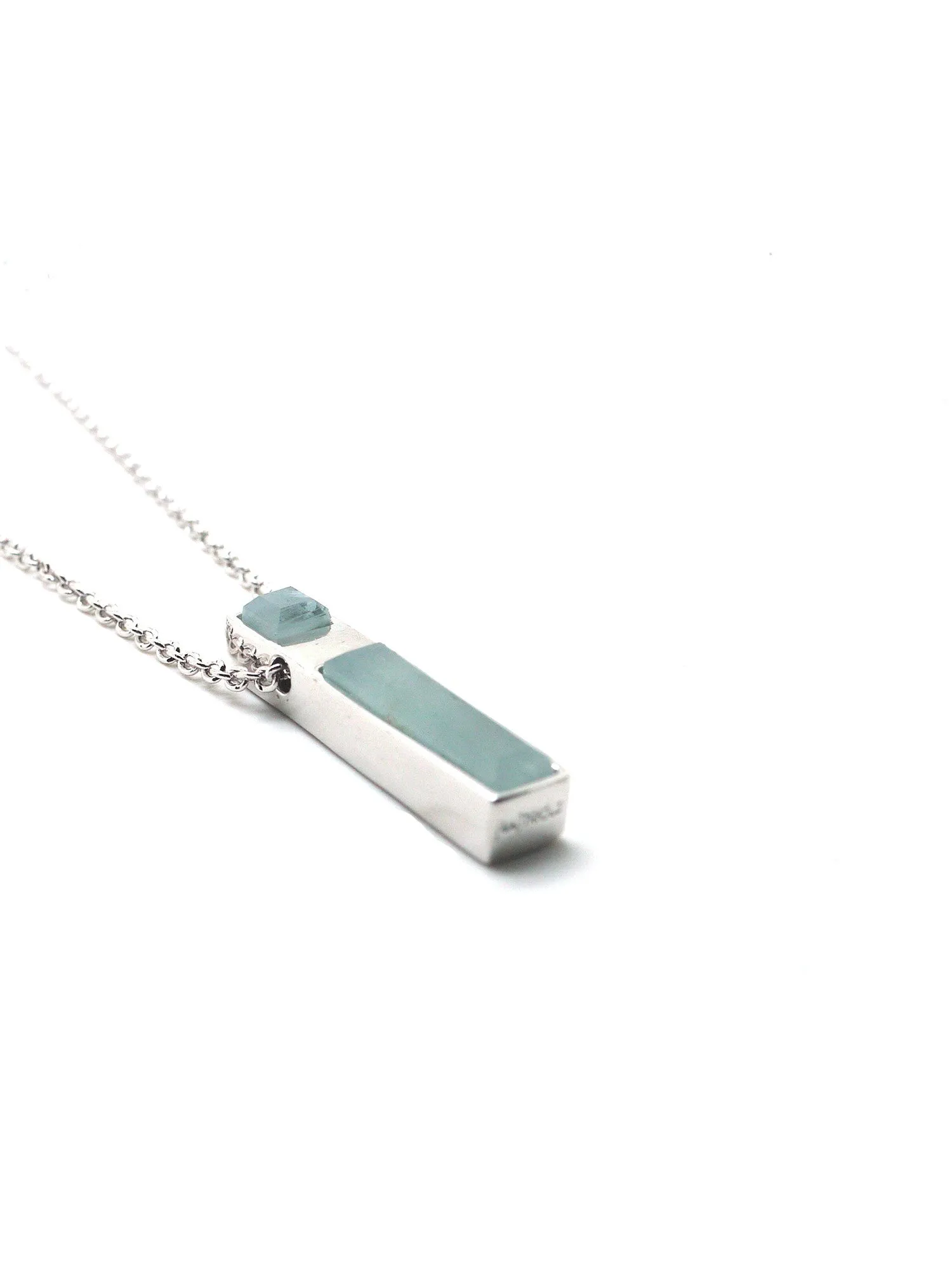 Linear Necklace - Rhodium - Aquamarine