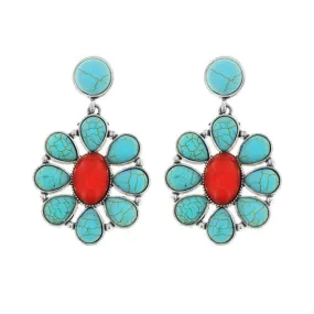 Loverly Western Squash Blossom Turquoise Dangle Earrings