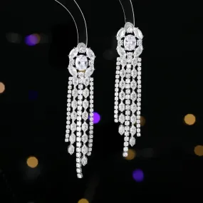 Luxury Bridal Wedding Banquet Dress Earrings, High Grade Copper Inlaid Zircon Long Tassel Earrings LYX182