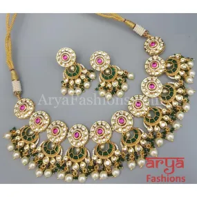 Mahika Pacchi Kundan Necklace Set with Pearl Drops