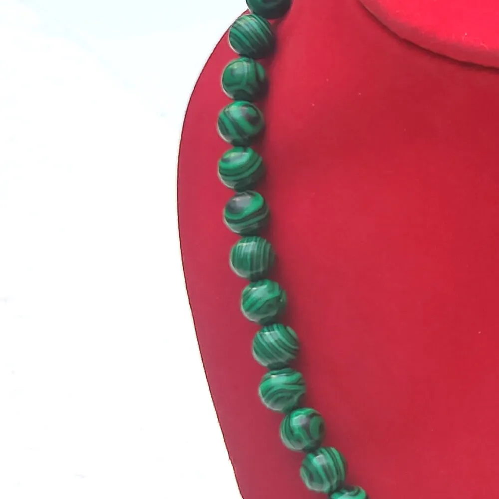 Malachite Crystal Round Beads Necklace 15 Inches, 6mm Beads (Semi-Precious Mala)