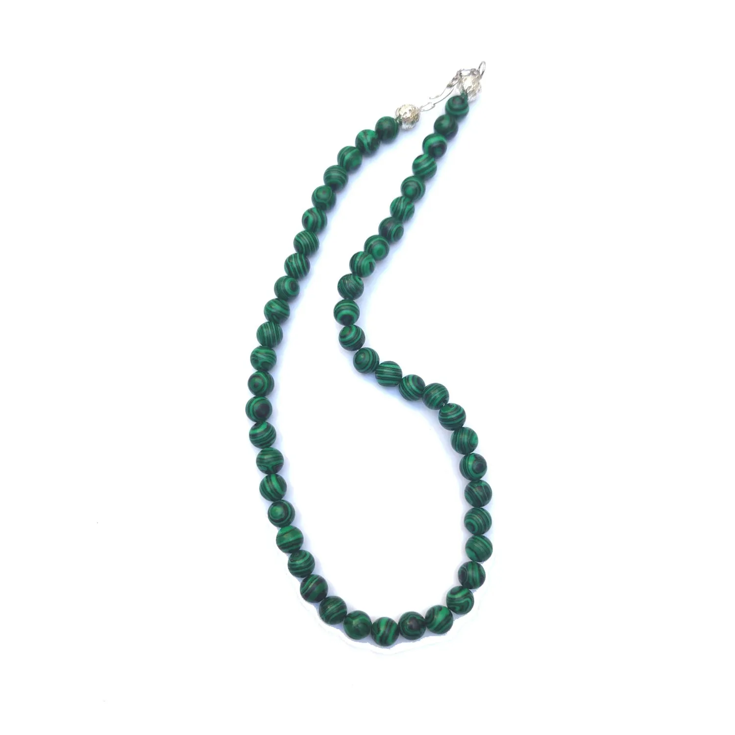 Malachite Crystal Round Beads Necklace 15 Inches, 6mm Beads (Semi-Precious Mala)