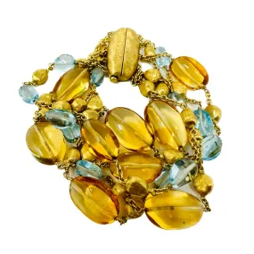 Marco Bicego 18K Gold 5 Strand Bracelet with Blue Topaz and Citrine