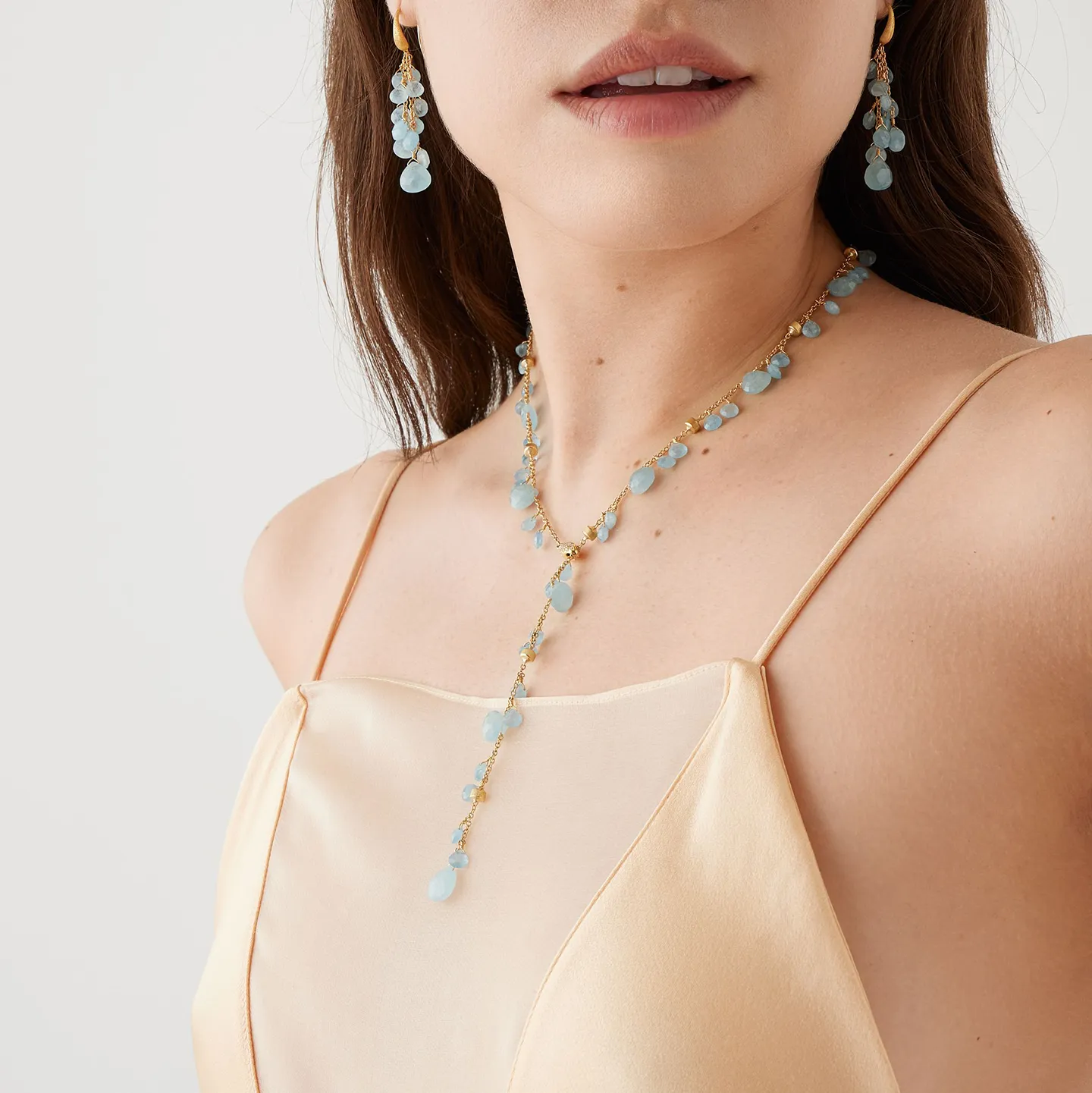 Marco Bicego Paradise Aquamarine and Diamond Lariat Necklace