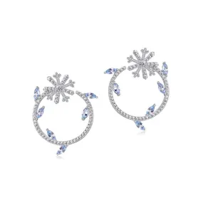 Marquise Shape Blue Zircon Snowflake Wreath Sterling Silver Stud Earrings