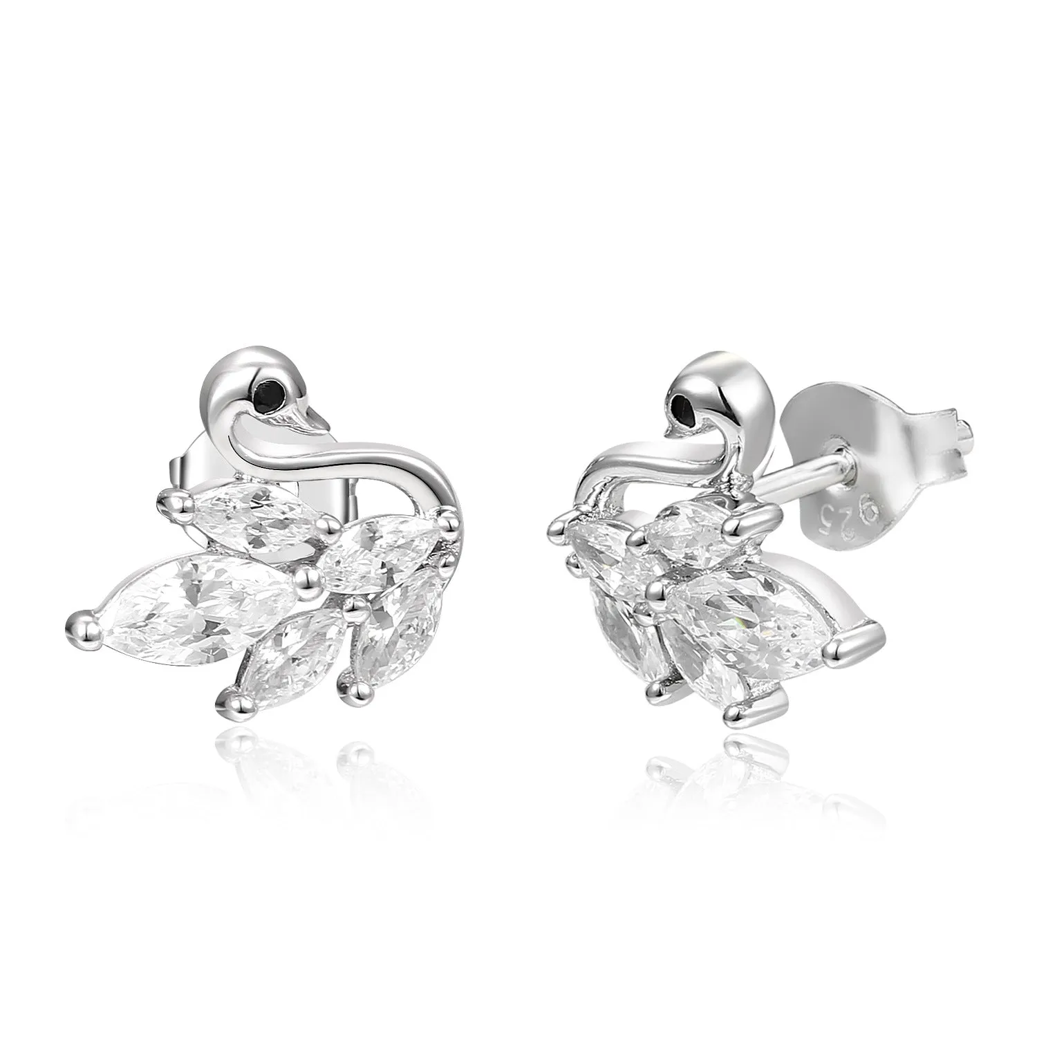 Marquise Zircon Cygnet Silver Studs Earrings for Women