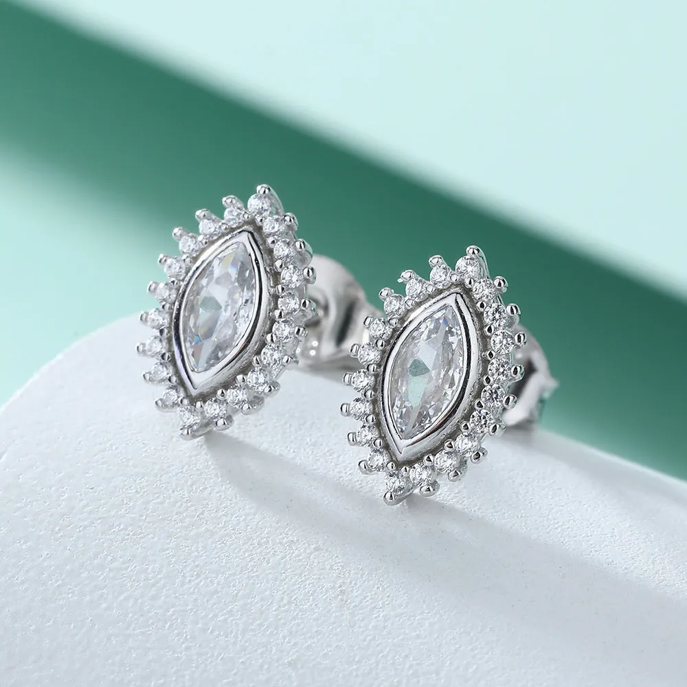 Marquise Zircon Sun Shape Silver Studs Earrings for Women