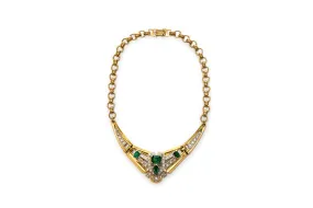 McCLELLAND BARCLAY Art Deco Gold Plated with Green Stones Necklace