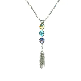 Medium Three Stone Pendant with Tassel in "Vineyard Veranda" - Rhodium