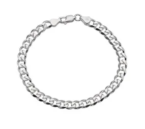 Men's 7mm 925 Silver Curb Chain Bracelet THICK Solid Diamond Cut Cuban Chain Bracelet For Men