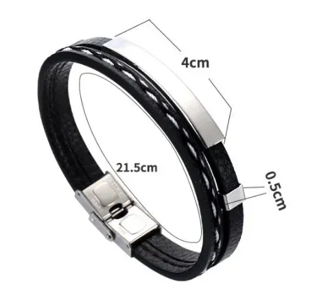 Men's Leather Bracelet with Stainless Steel - Durable & Stylish