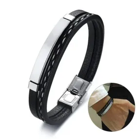 Men's Leather Bracelet with Stainless Steel - Durable & Stylish