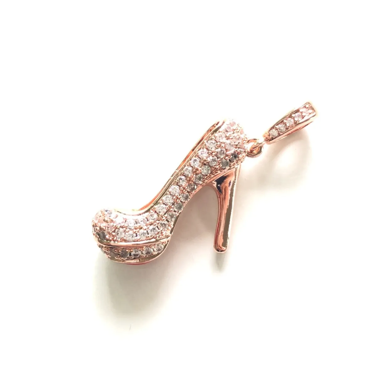 Micro Pave Fashion Shoe Pendant Necklace with Rhinestone in Gold Color