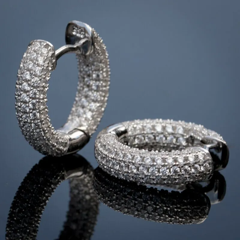 Micro Pave Small Hoop Earrings for Women with Zircon in Silver Color