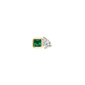 Mini Lovers Duet Emerald & Diamond Stud | Ready to Ship