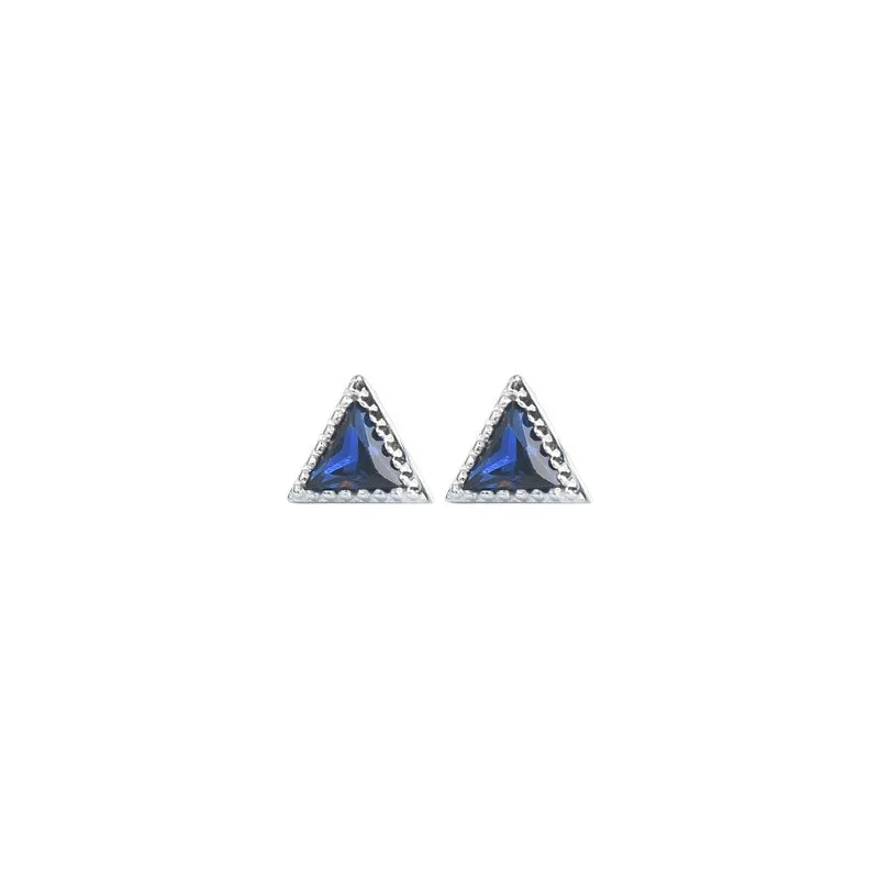 Mini Triangle Blue Zircon Silver Stud Earrings for Women