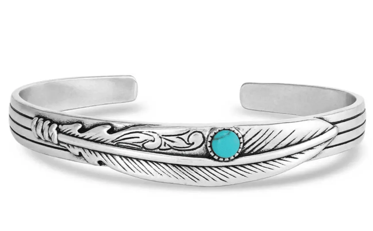 Montana Silversmiths Solo Flight Turquoise Feather Cuff Bracelet BC5486