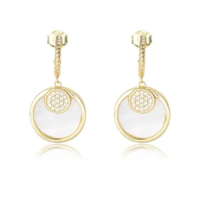 Mother of Pearl Geometric Circle with Zircon Silver Drop Earrings for Women