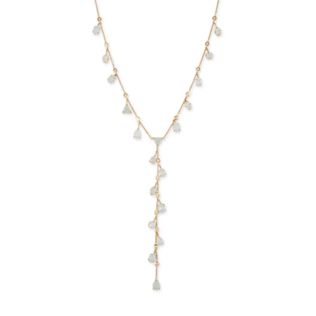 MULTI SHAPE AQUAMARINE   DIAMOND SHAKER Y NECKLACE