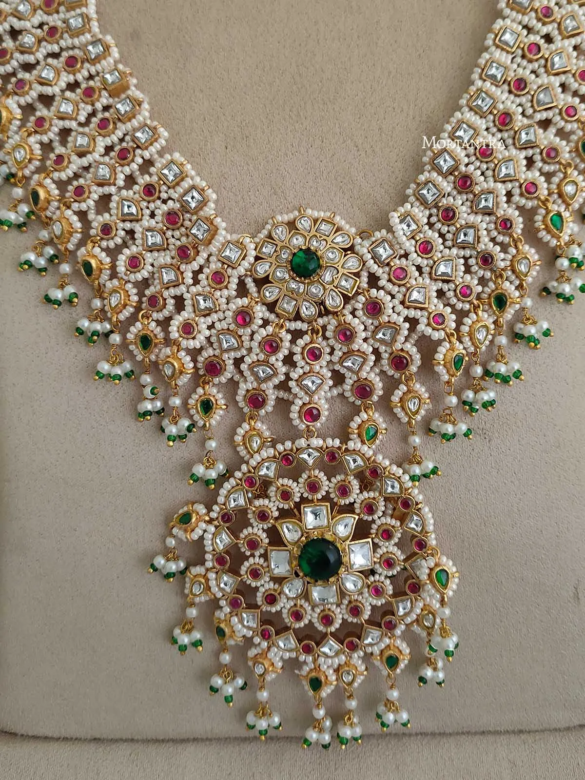 Multicolor Gold Plated Jadau Kundan Bridal Necklace Set - MS1769M