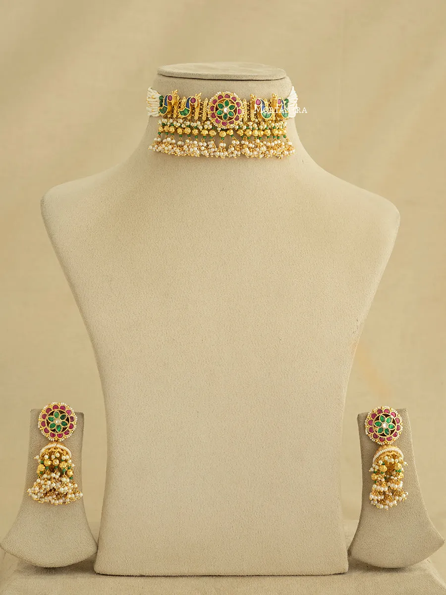 Multicolor Gold Plated Jadau Kundan Necklace Set - MS1897M