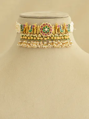 Multicolor Gold Plated Jadau Kundan Necklace Set - MS1897M